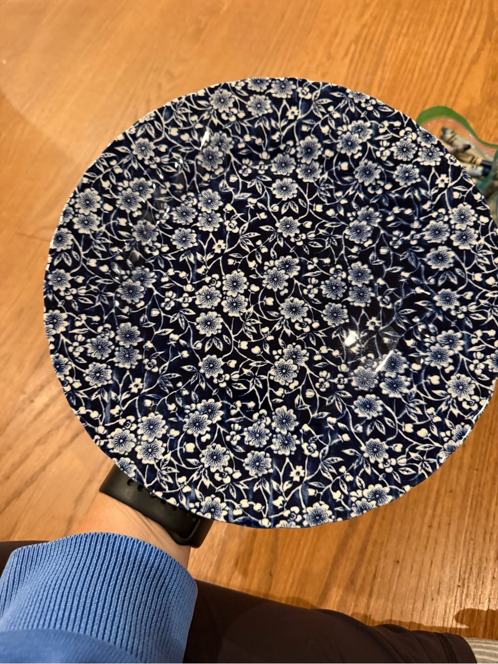 Vintage blue & white flower chintz dinner plate by Blue Calico